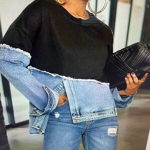 SHEIN Black and Blue Denim Contrast Top